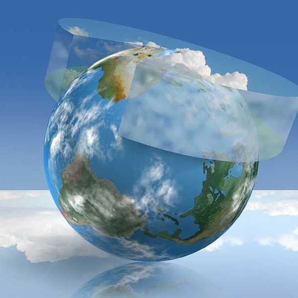 3D illustration of planet Earth with climate control geoengineering technology employed for filtering sunlight.