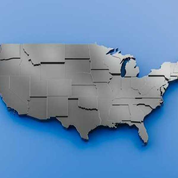 3D map of the lower 48 states of the U.S.