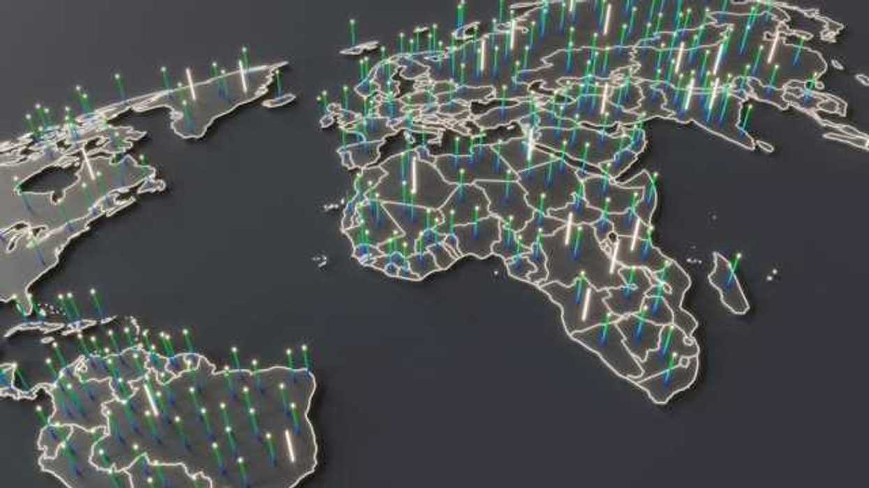 3D world map with glowing data points
