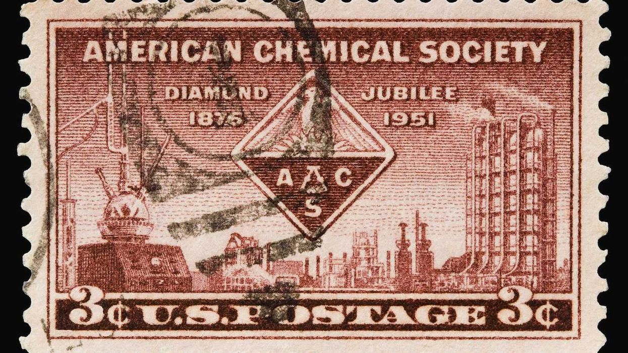 A 1951 issued 3 cent United States postage stamp showing American Chemical Society.