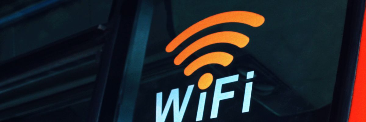 a close up of the wifi logo on the side of a bus