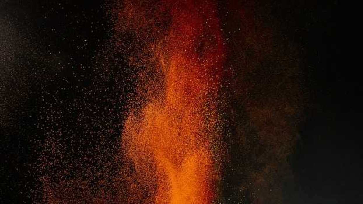 A column of fire on a black background