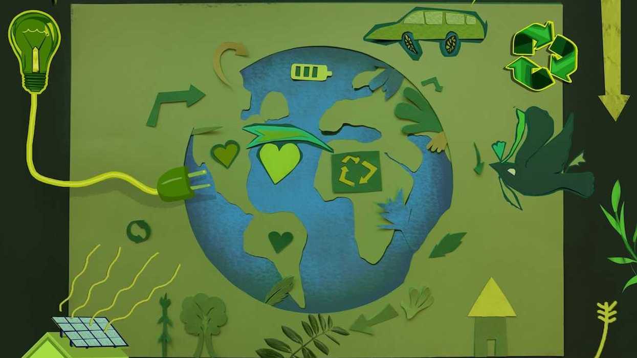 A depiction of a greener planet, green energy, and green solutions for the planet.