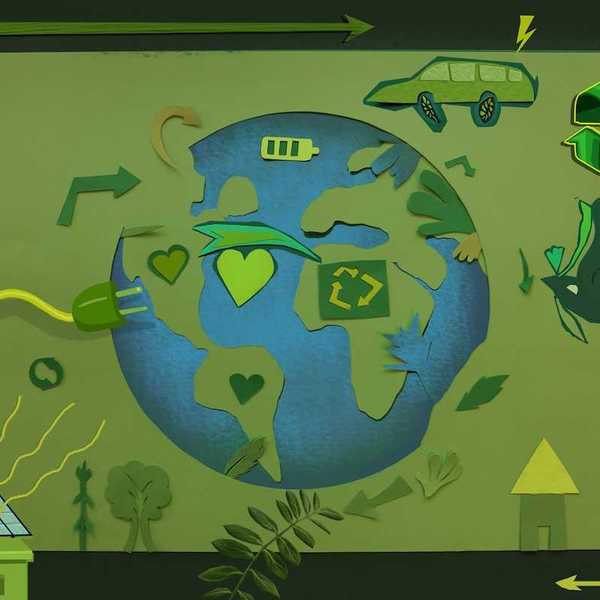 A depiction of a greener planet, green energy, and green solutions for the planet.