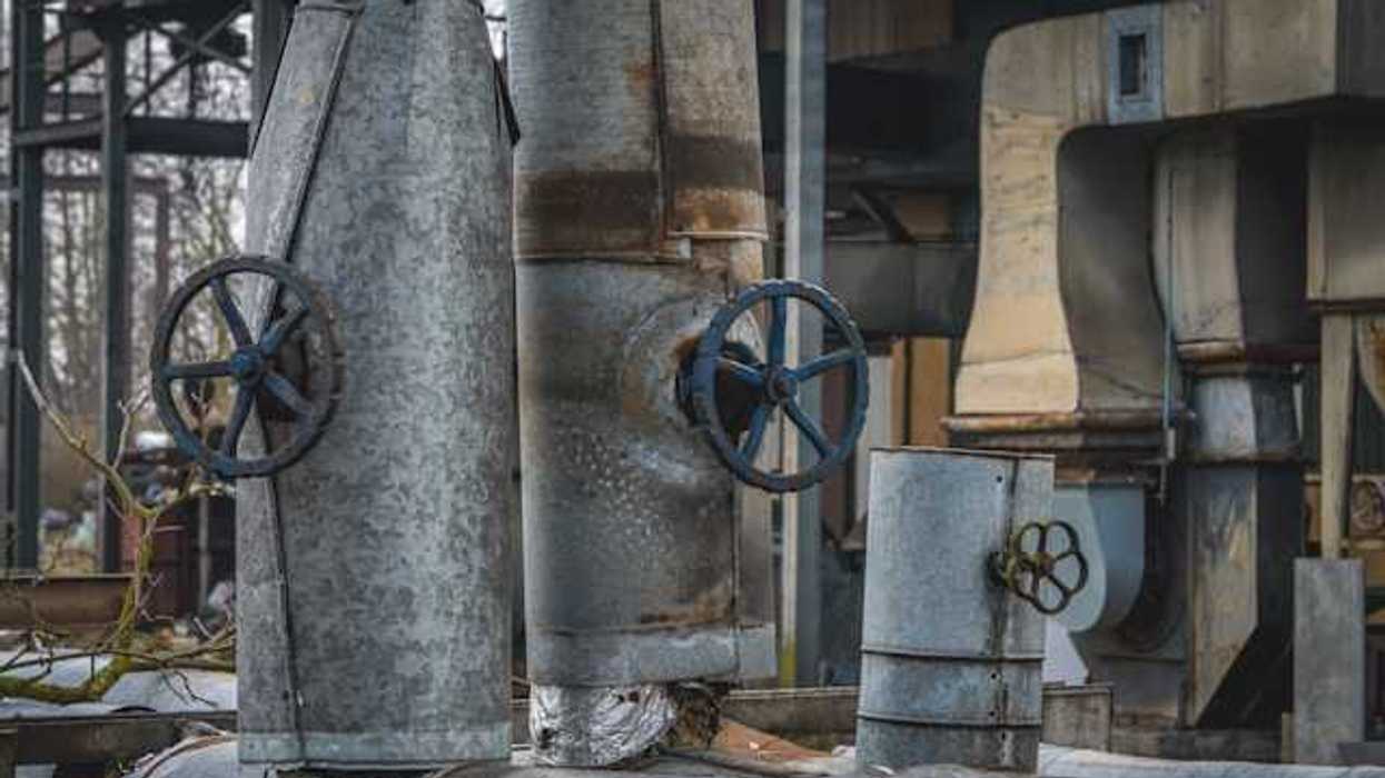 A dilapidated industrial building