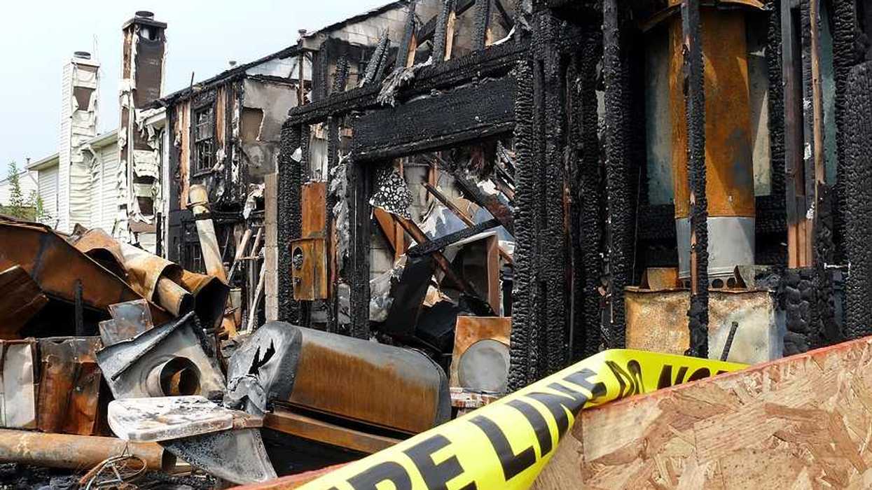 A fire-damaged house