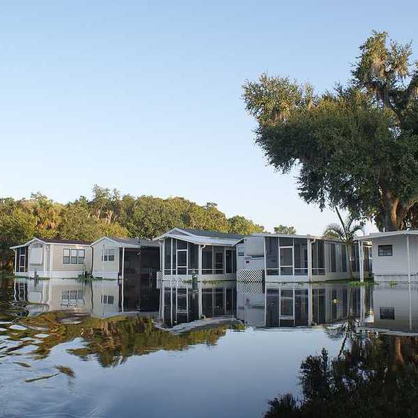 A flooded mobile home park