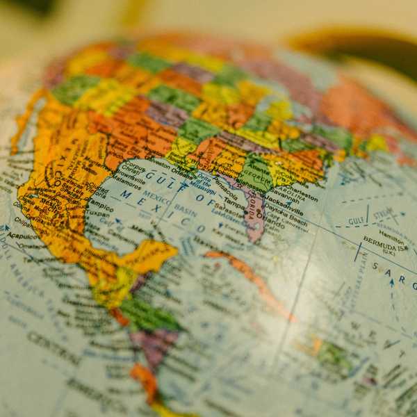 A globe showing north america.