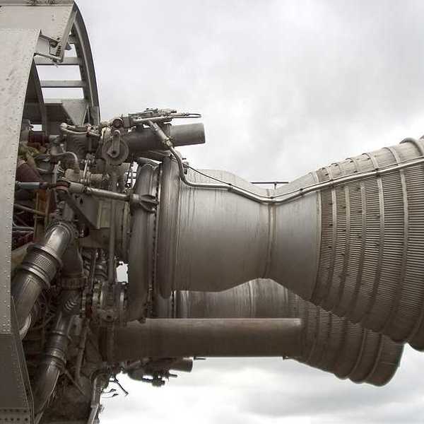 A horizontal view of the motors at the bottom of a rocket