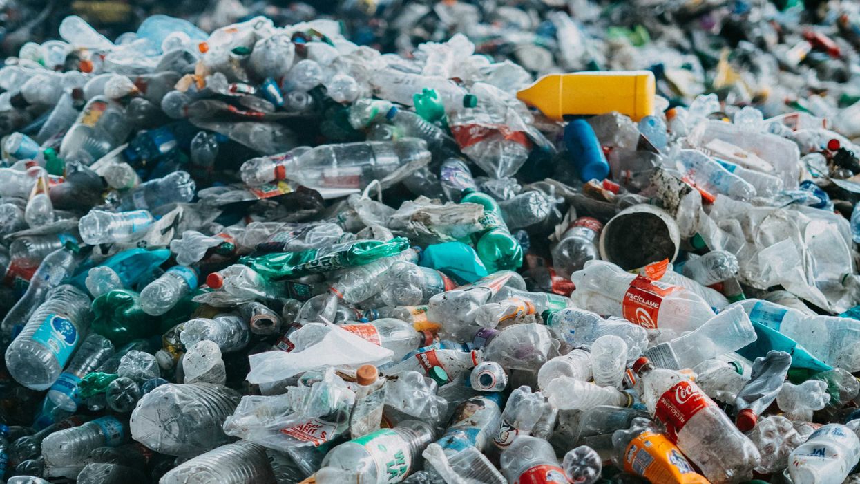 A large pile of plastic bottles