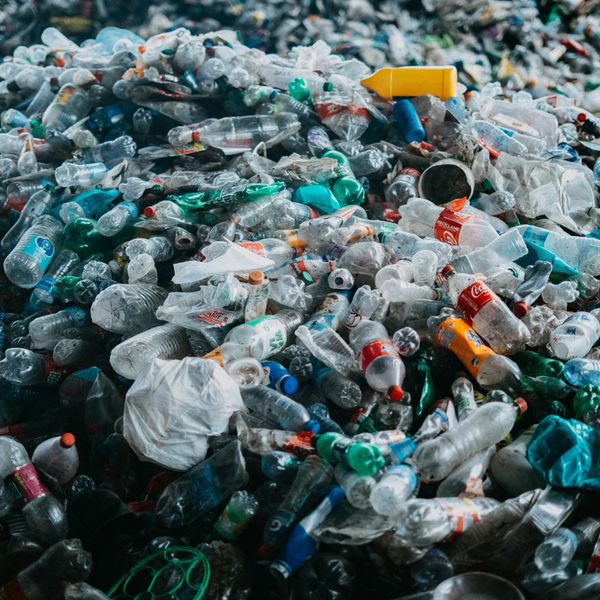 A large pile of plastic bottles