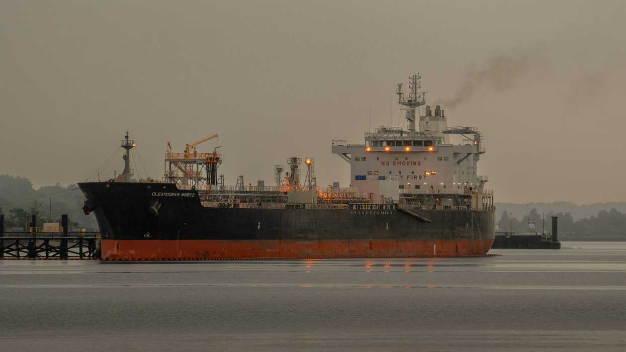 A large ship at dock.