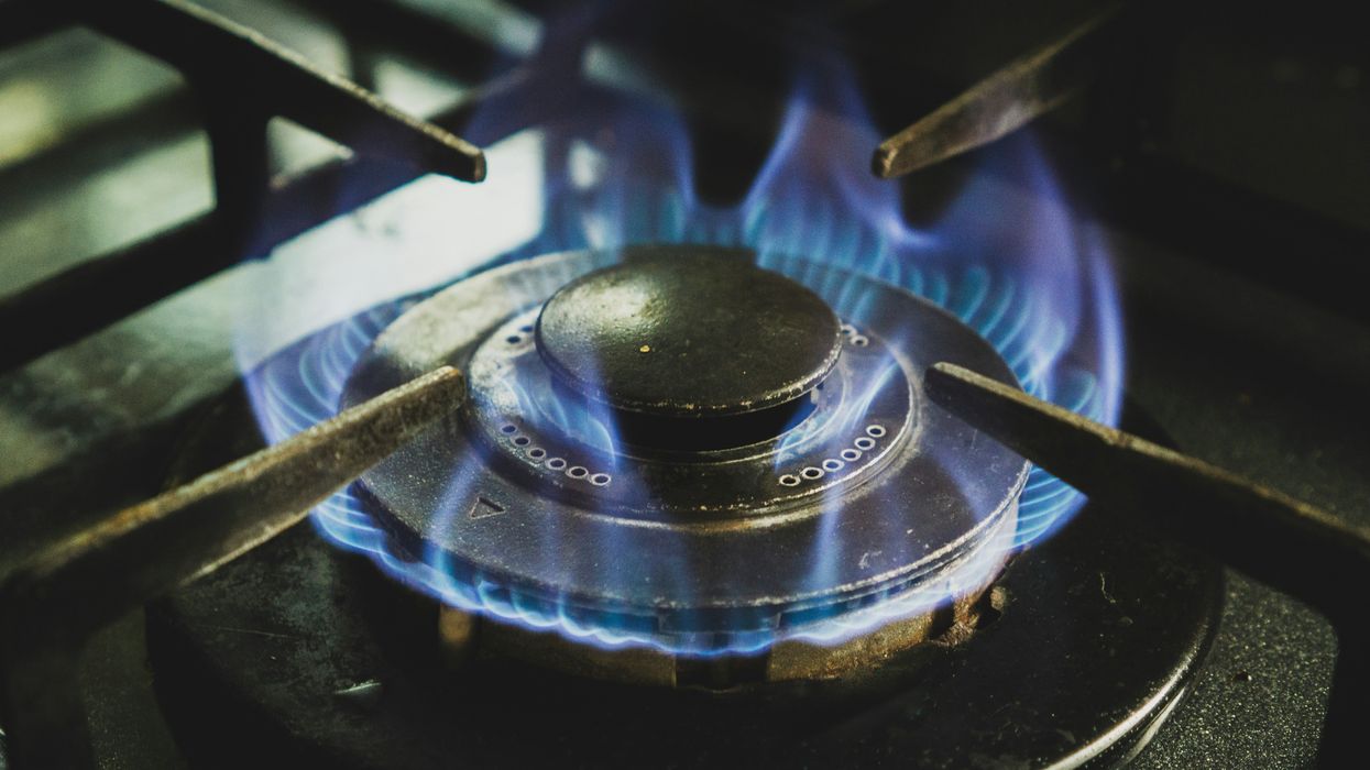 A lit gas stove