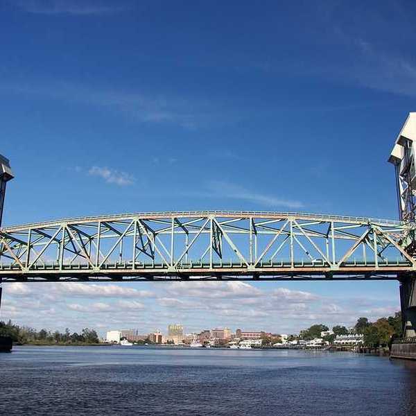 A metal and concrete bridge over the Cape Fear river in South Carolina