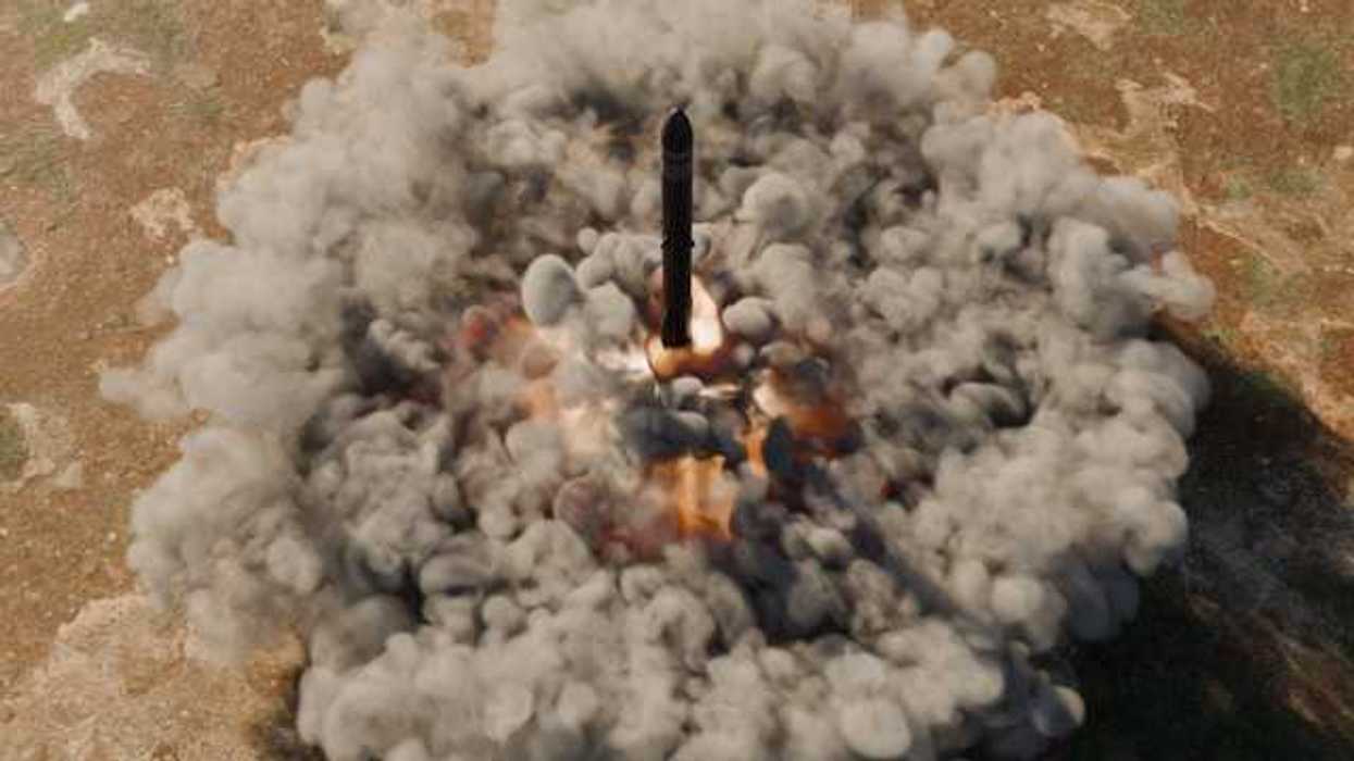 A missile being launched in the desert