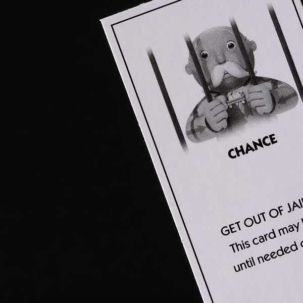 A Monopoly card that says CHANCE and Get out of jail free