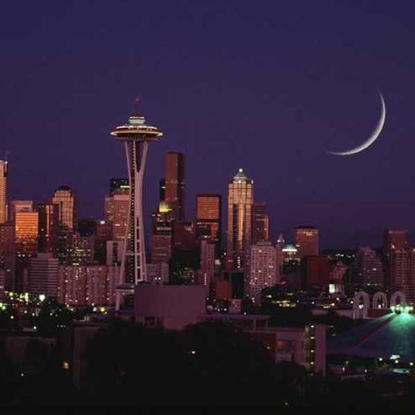 A night view of the Seattle, Washington skyline
