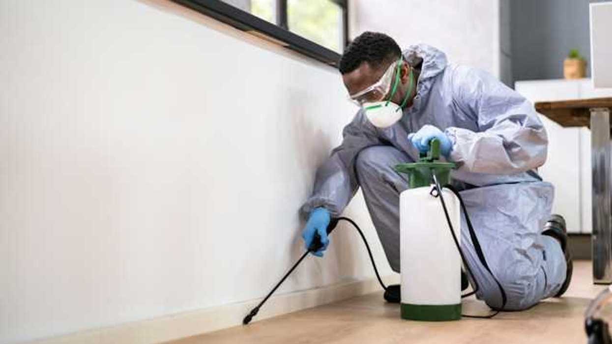 A pest-control operator spraying the inside of a home