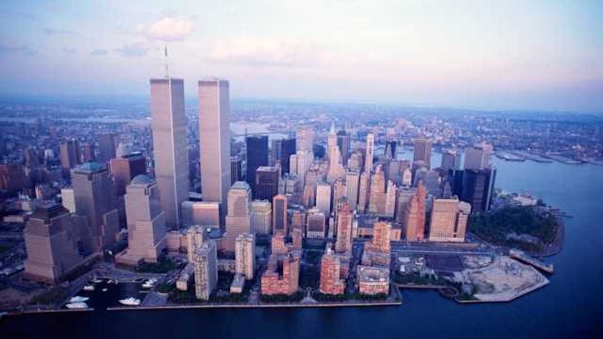 A photo of New York City with the twin towers in place