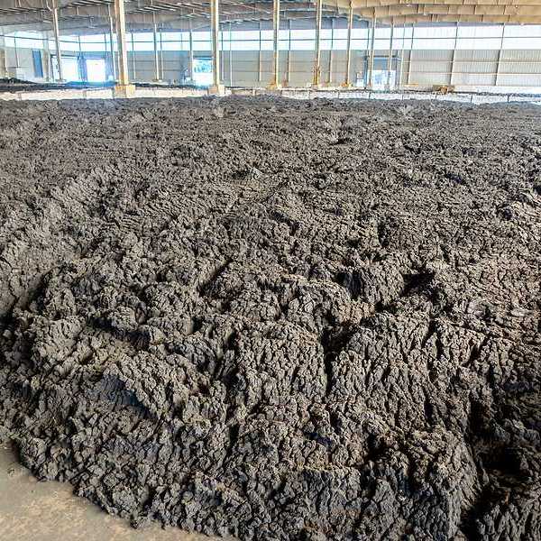 A pile of farm sludge collected in a barn