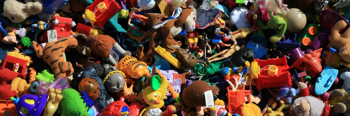 A pile of plastic toys