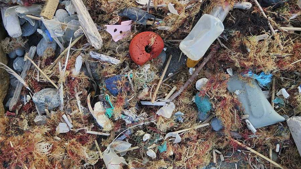 A pile of trash on a beach