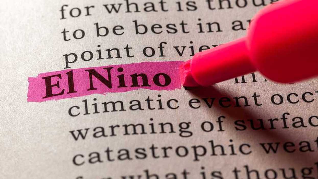 A pink highlighter highlighting the words "El Nino" in a book