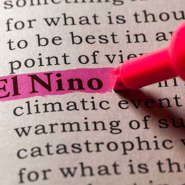 A pink highlighter highlighting the words "El Nino" in a book