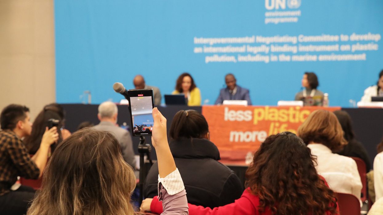 a press briefing at the INC-5 global plastic treaty in South Korea