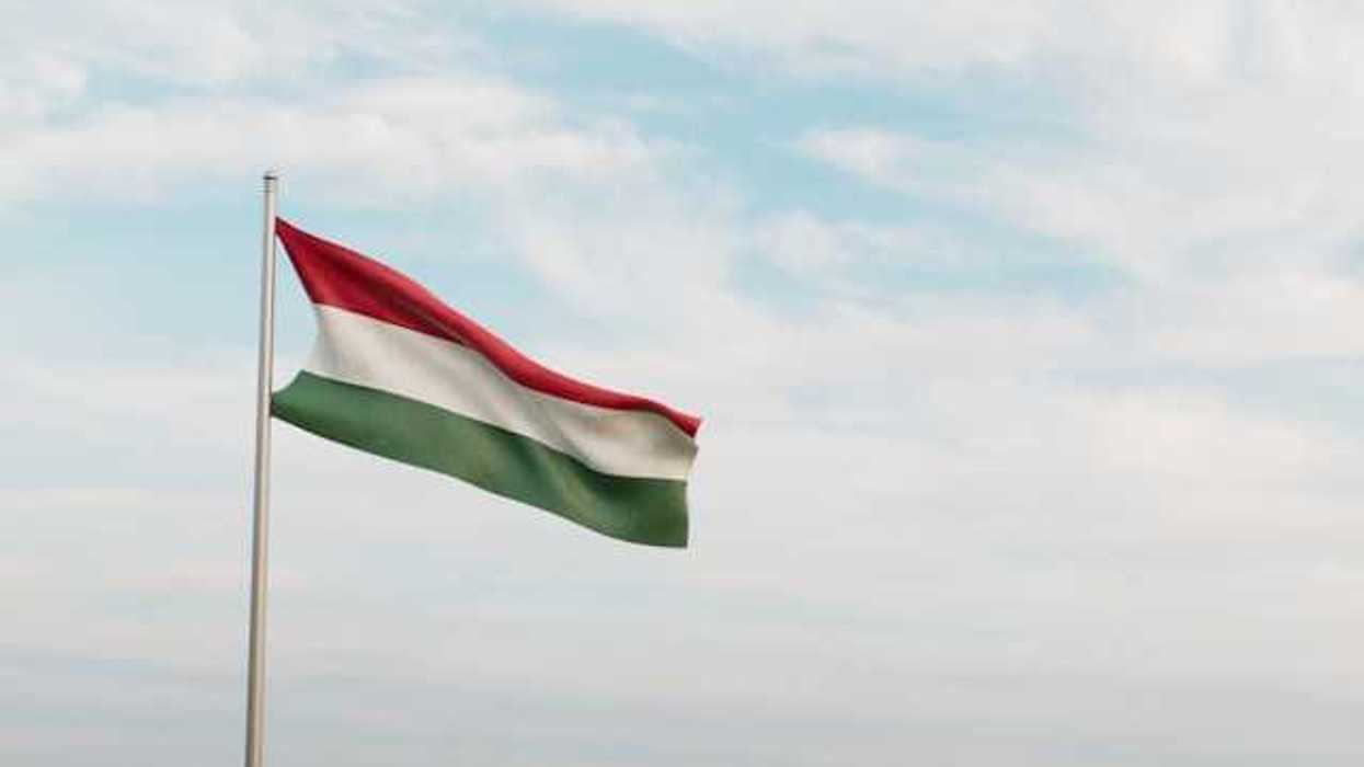 A red, white and green Hungarian flag waving in the wind