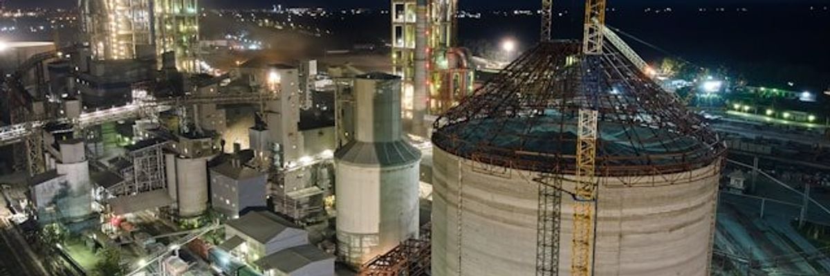 A refinery lit up at night.