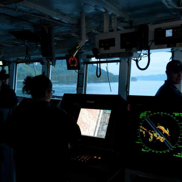 A research ship with computers and crew