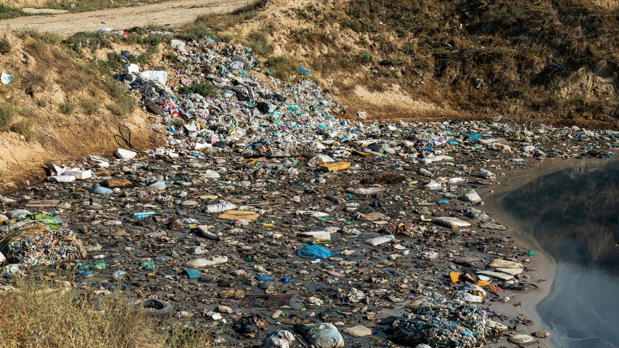 A river filled with plastic pollution.