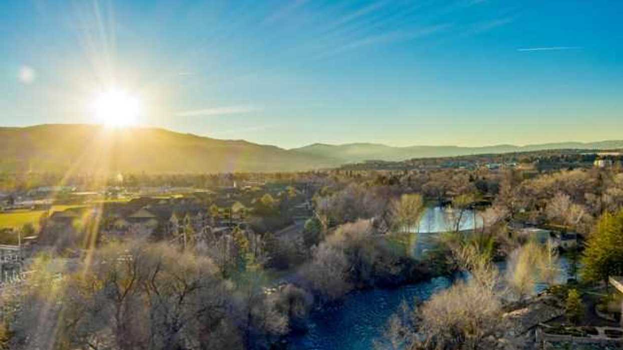 A river running through a valley town