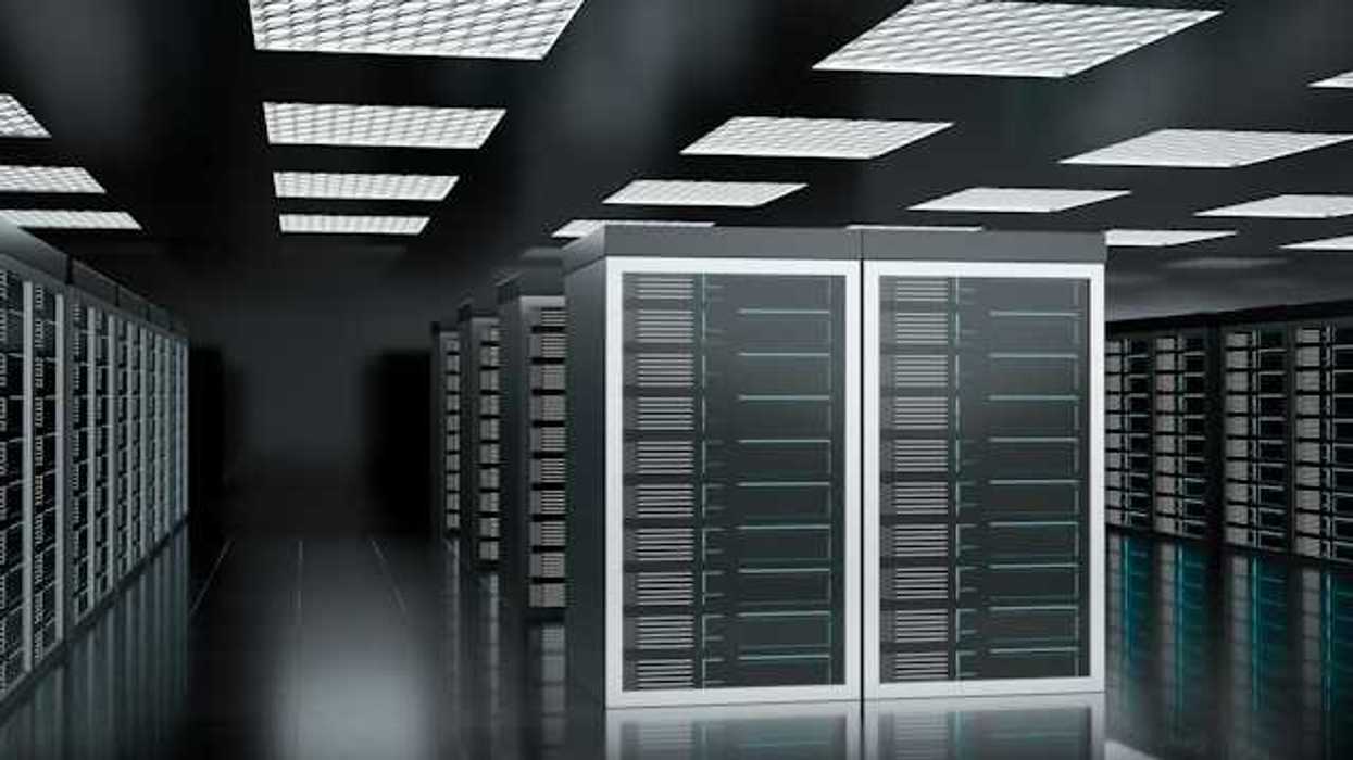 A row of dark data servers under fluorescent lighting