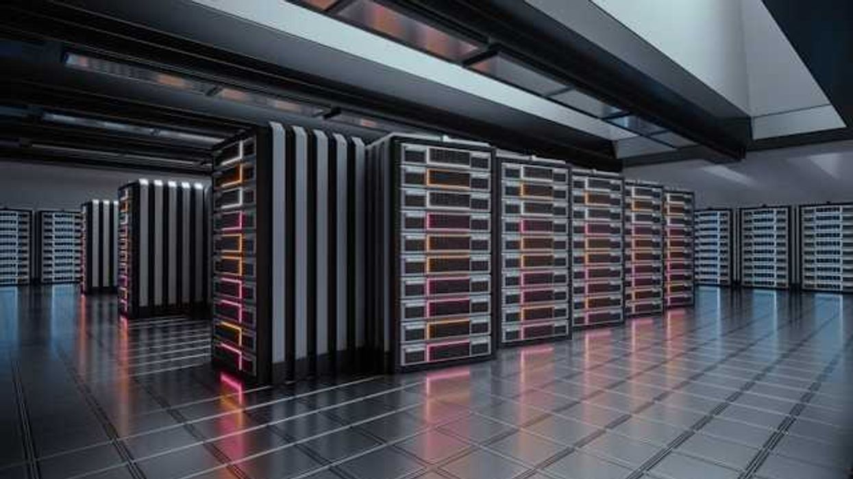 A row of data towers inside a data center