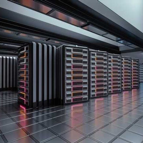 A row of data towers inside a data center