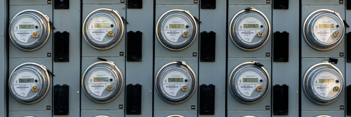 A row of electric utility meters.