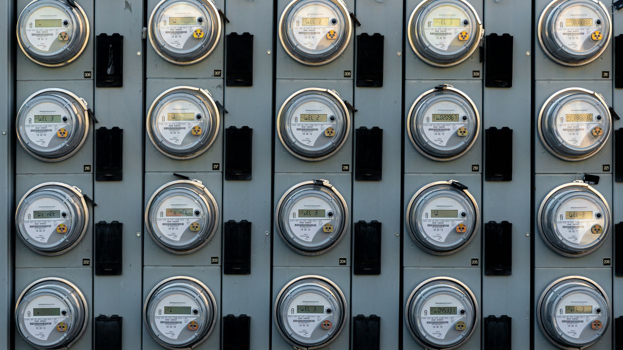 A row of electric utility meters.