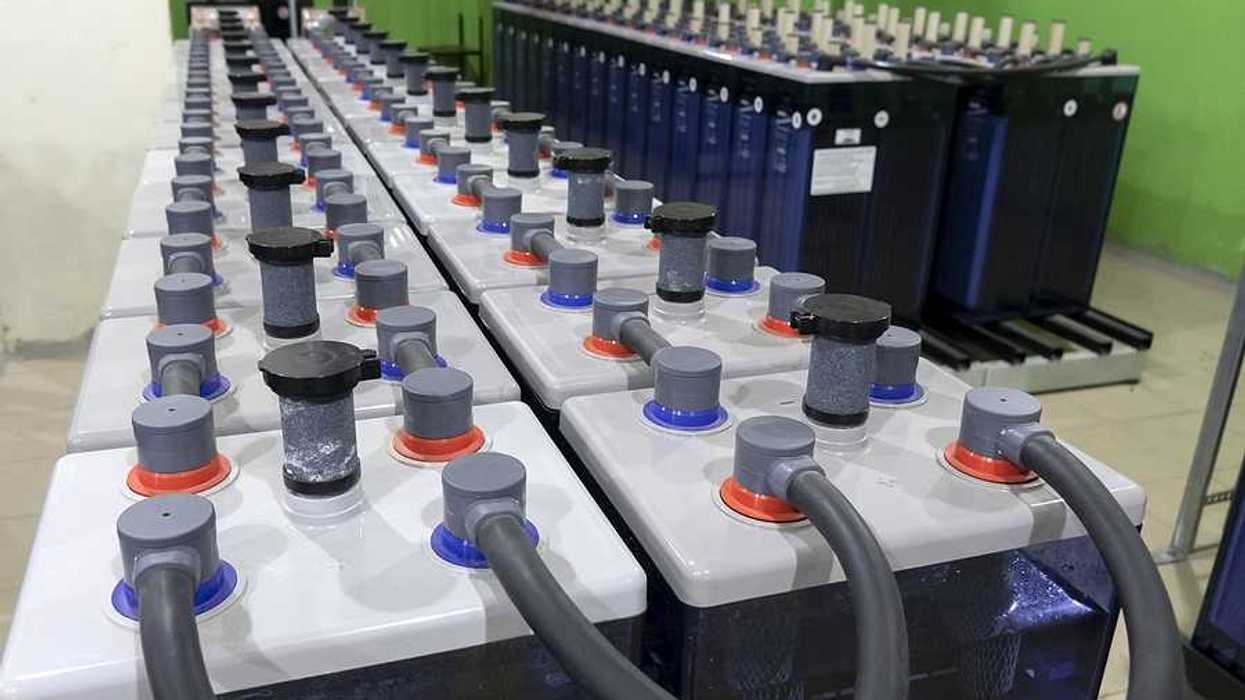 A row of industrial batteries