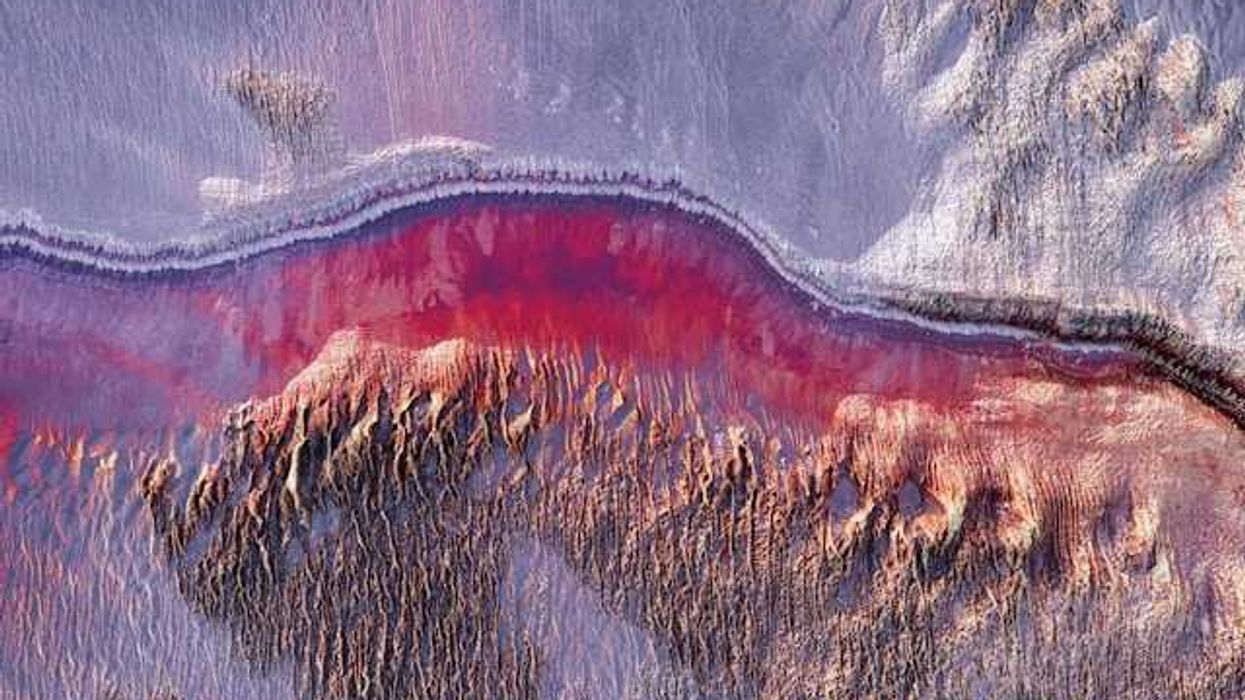 A satellite image of a snowy landscape