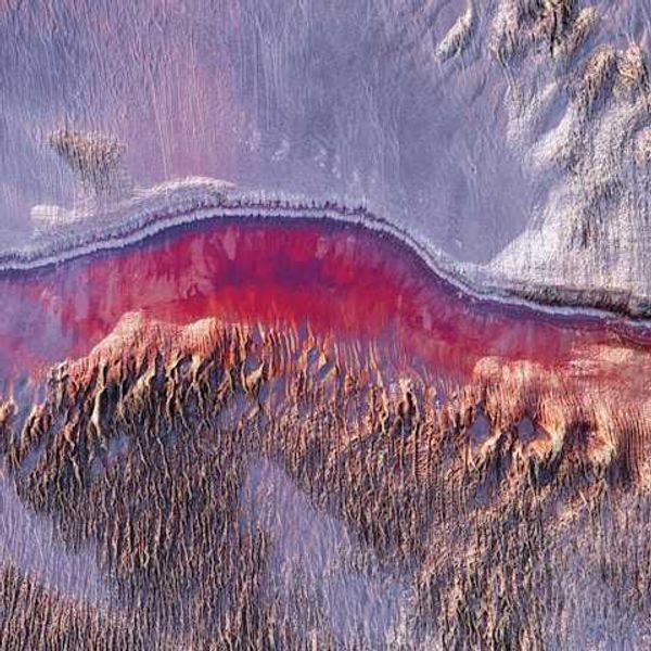 A satellite image of a snowy landscape