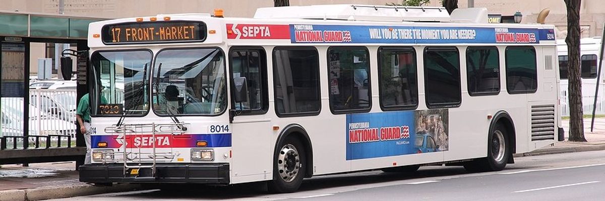 A SEPTA system transit bus in Philadelphia PA.