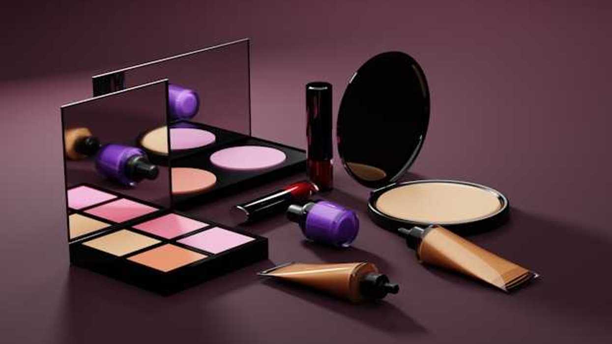 A set of cosmetics such as eyeshadow and face powder