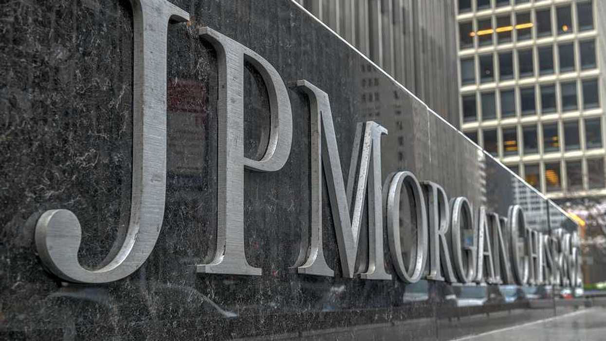 A sign in a city with the words JP Morgan Chase