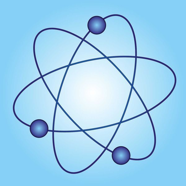 A simple model of an atom on a blue background