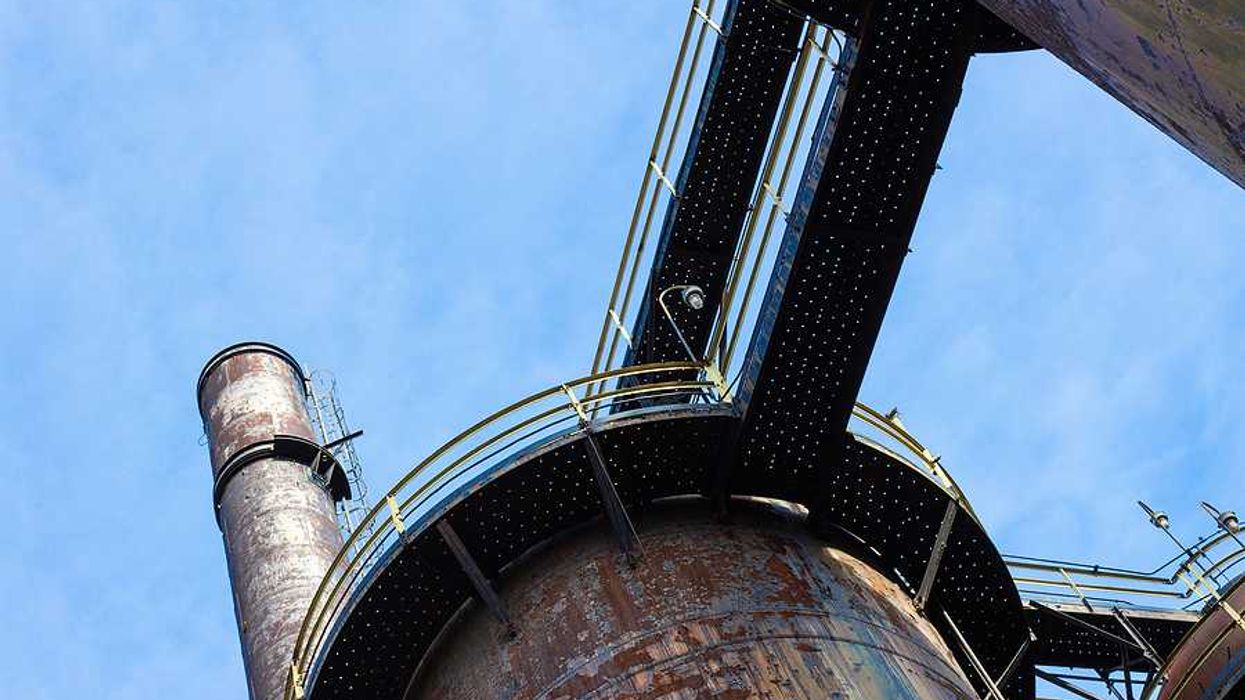 A smokestack viewed from below