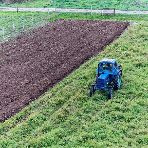 A tractor applying fertilizer sludge to a farm field