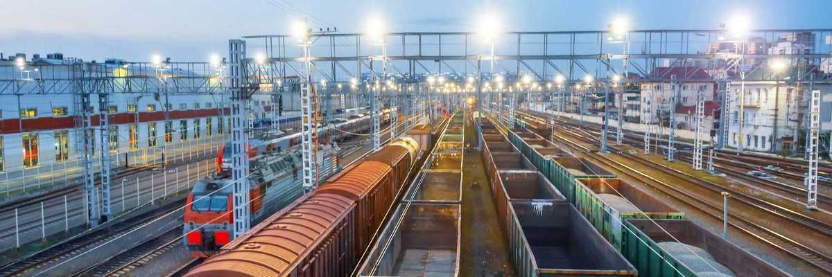 A train yard full of cargo trains