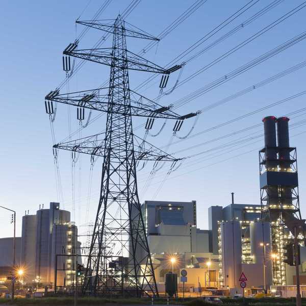 A transmission line outside of a power plant